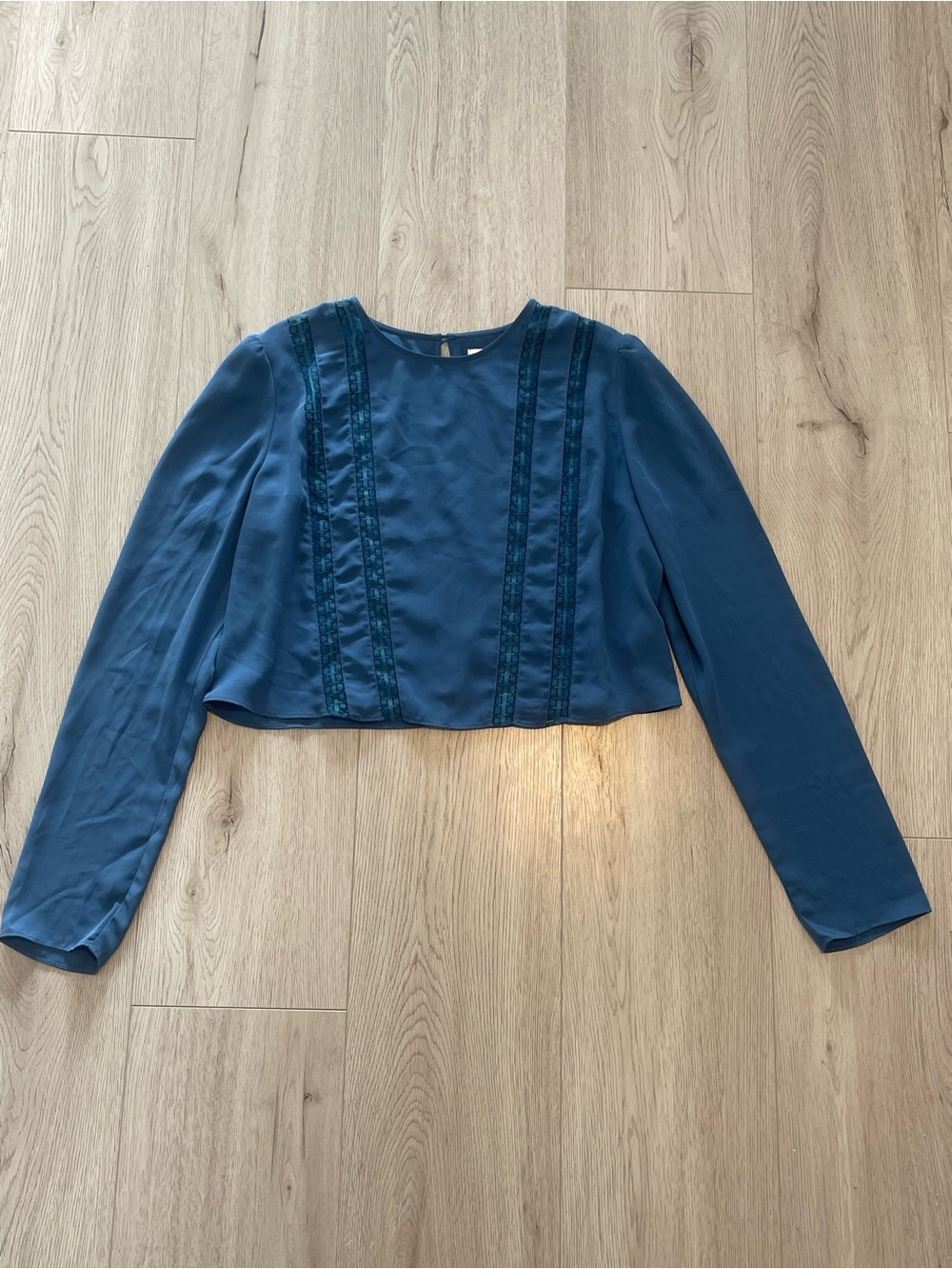 Aritzia Sunday Best Solitaire Blouse - Blue Lace Trimmed Long Sleeve Top